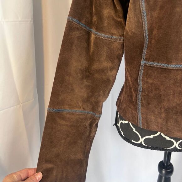 Lucid LTD Brown 100% Pig Split Leather Full Zip Embroidered Jacket Size Medium - Picture 6 of 13